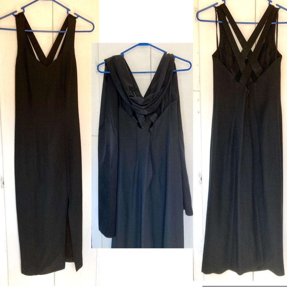 Sleek black 90s prom dress WITH SATIN SHAWL